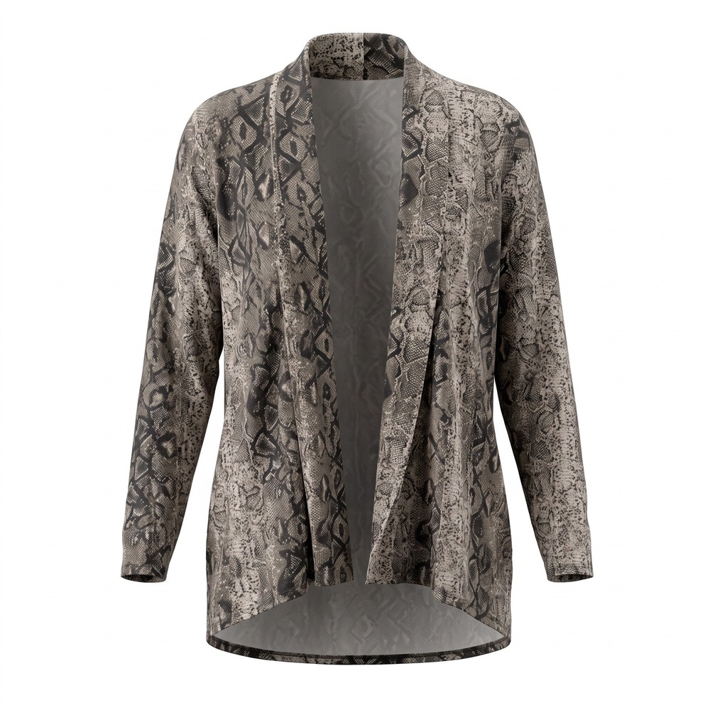 Gibson Snakeskin Open Front Cardigan L Gray Brown Animal Print Edgy Chic Indie